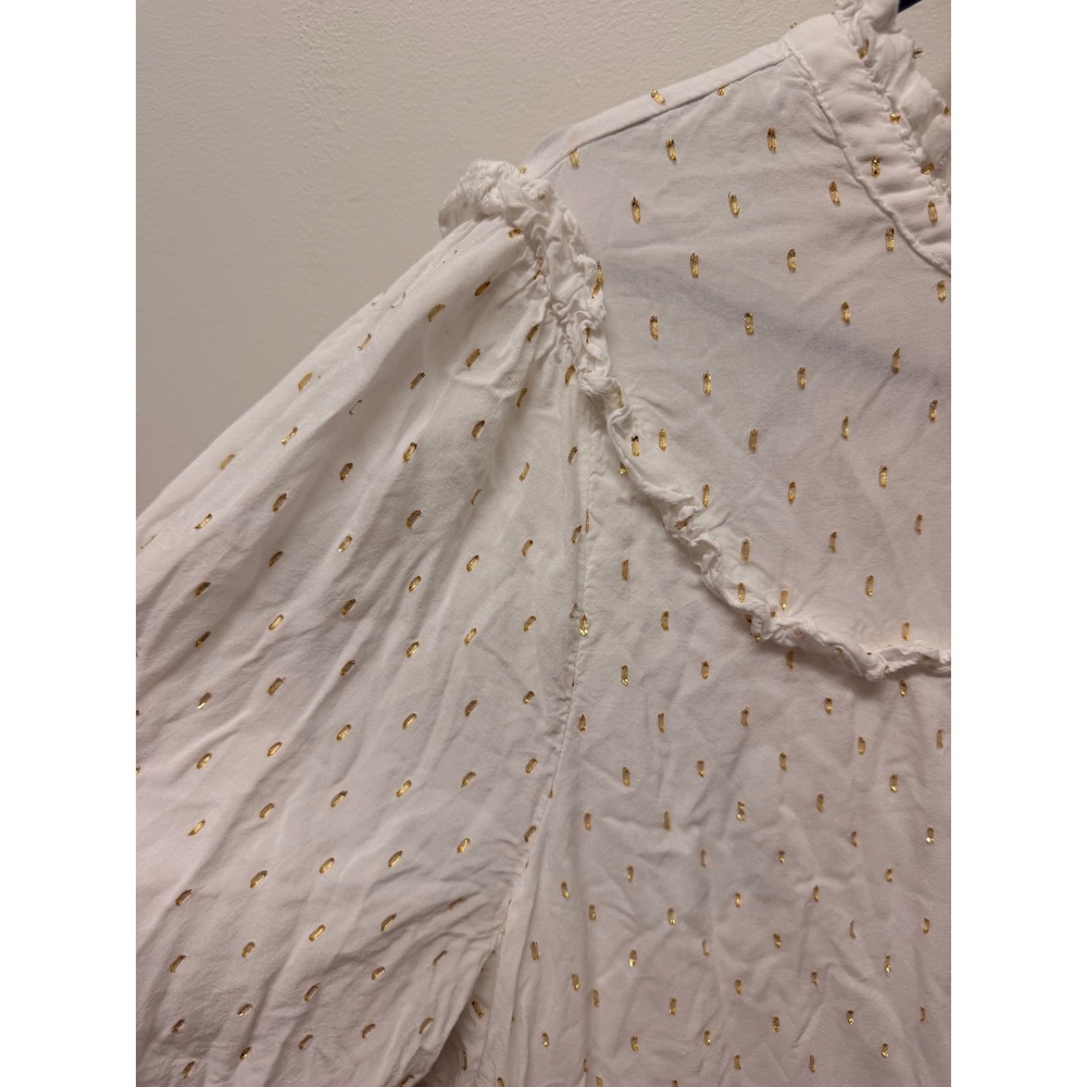 Draper James RSVP White Gold Metallic Clip Dot Ruffle Blouse 1X - Picture 3 of 5
